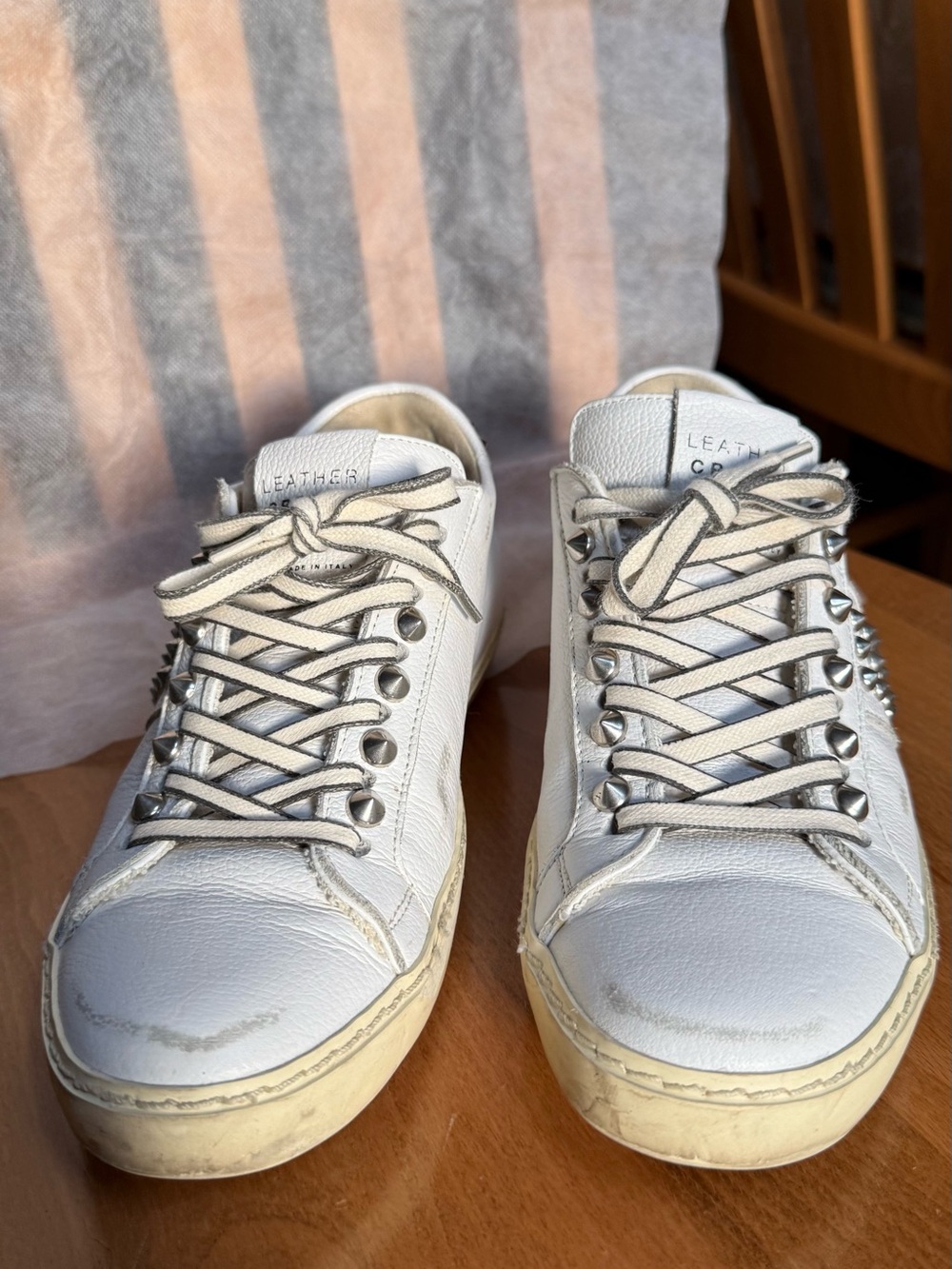 Leather Crown White Leather Studded Sneakers